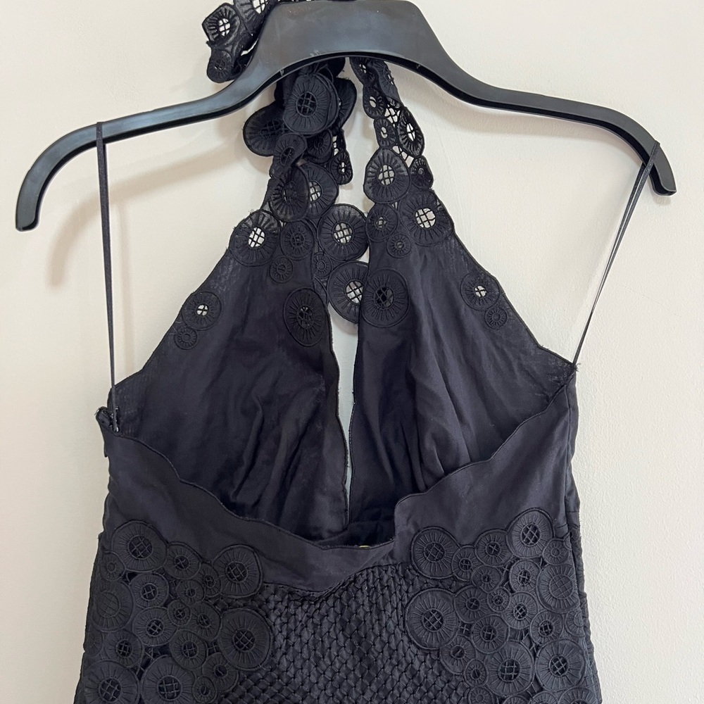 Catherine Malandrino Black Eyelet Plunging 100% Cotton Halter Top Sundress, 2 - Picture 5 of 11